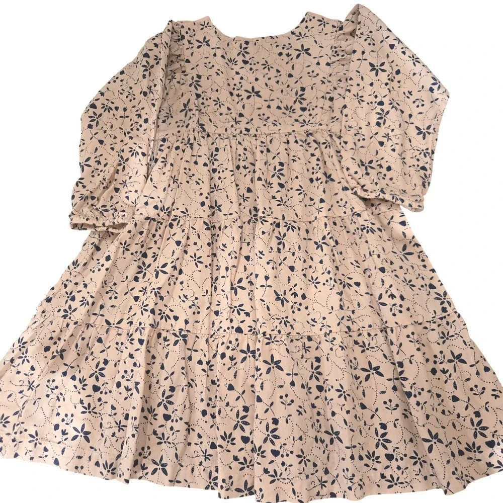 Lali Kids Girls Nova Peach Navy Floral Tiered Cotton Embroidered Dress‎ Size 6